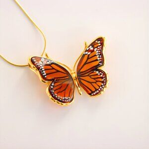 Baltic Amber Butterfly Necklace in 14k Gold Plated Sterling Silver